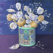 Ceramic Pot With Seedheads, acrylic on canvas, 20 by 20cm £95
