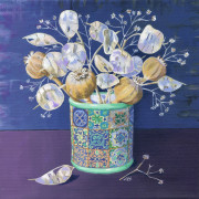 Ceramic Pot With Seedheads, acrylic on canvas, 20 by 20cm £95