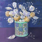 Ceramic Pot With Seedheads, acrylic on canvas, 20 by 20cm £95