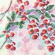 Snowy Berries, watercolour on paper, 17.5 by 17.5cm £28
