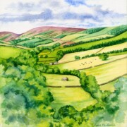 Border country, watercolour on paper, 13.5 by 13.5cm SOLD