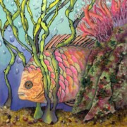 Tropical Fish, mixed media on paper, 22 by 22cm SOLD